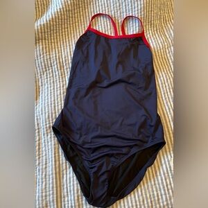 NWT Navy w/ red trim One-Piece Swimsuit size 44/3X/18. H-2 back Rise Aquatics